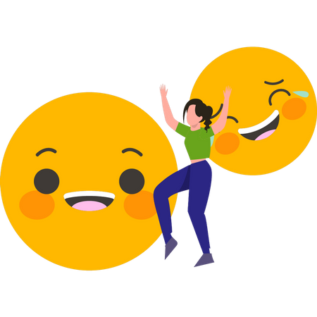 Young woman with emoji  일러스트레이션