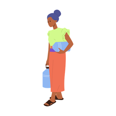 Young Woman With Empty Plastic Bottles Suffering From Drought  Illustration