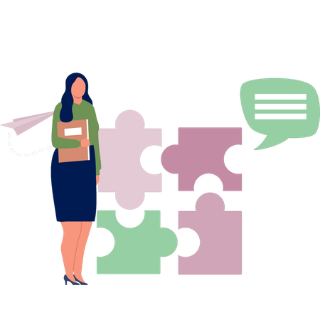 Young woman with file looking puzzle piece  Illustration