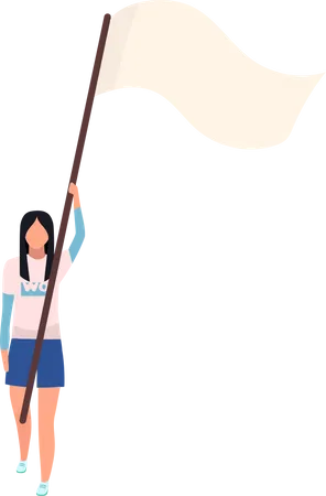 Young woman with flag on stick  Illustration