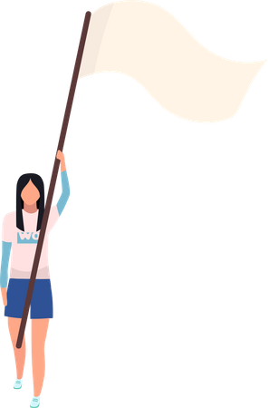 Young woman with flag on stick  Illustration