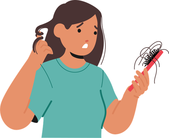 Young Woman With Hair Loss Problem Exhibits Thinning Strand  イラスト