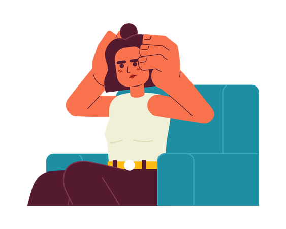 Young woman with headache sitting  Illustration