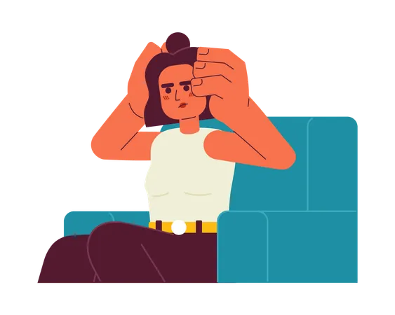 Young woman with headache sitting  Illustration