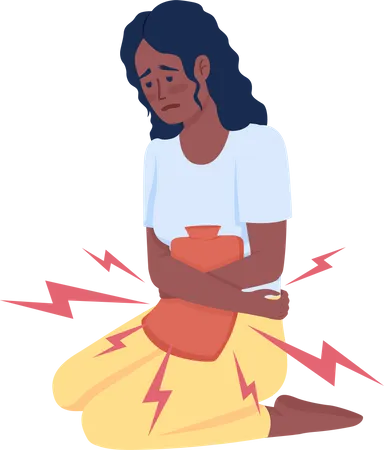 Young woman with heating pad in period time  Illustration