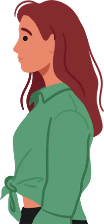 Young Woman with Long Brown Hair Stands In Profile  Illustration