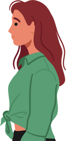 Young Woman with Long Brown Hair Stands In Profile  イラスト