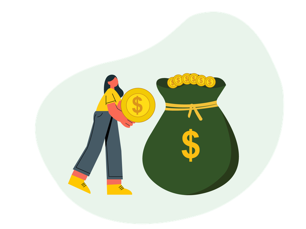 Young woman with Money Bag  Illustration