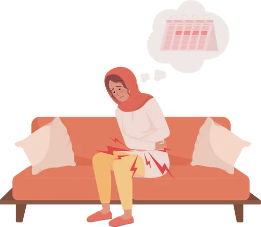 Young woman with painful periods Illustration