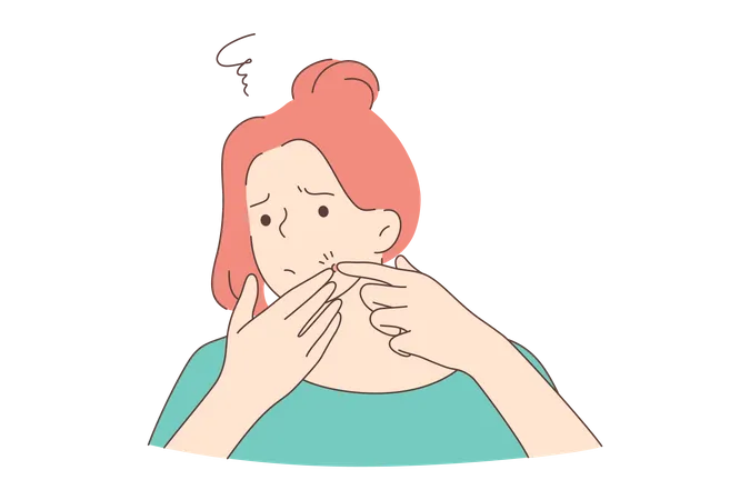 Young woman with pimple  Illustration