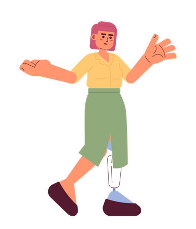 Young woman with prosthetic leg gesturing  Illustration