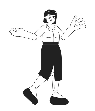 Young woman with prosthetic leg gesturing  Illustration