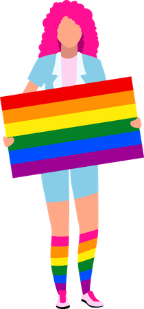 Young woman with rainbow placard Illustration