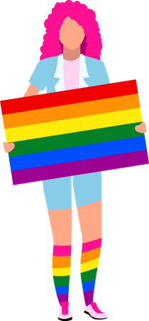 Young woman with rainbow placard  Illustration