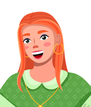 Young woman with red long hair wearing green dress  Illustration