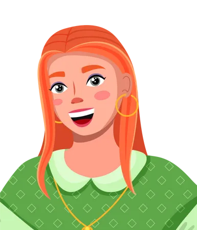 Young woman with red long hair wearing green dress  Illustration