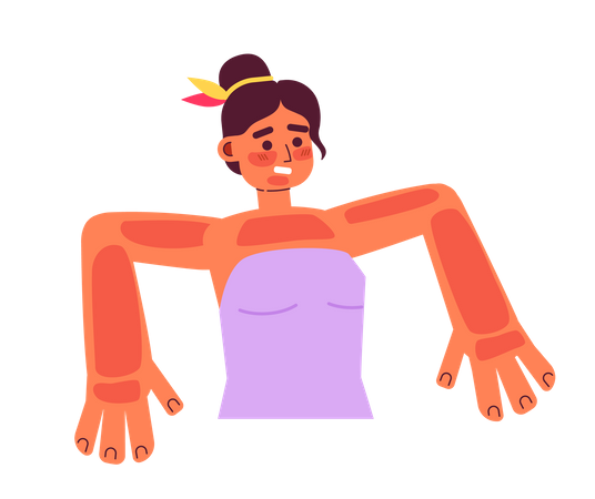 Young woman with severe sunburns  Illustration