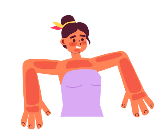 Young woman with severe sunburns  Illustration