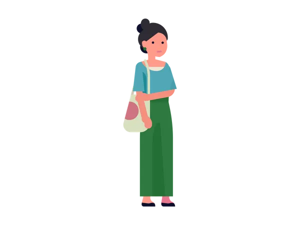 Young woman with shoulder bag  Illustration