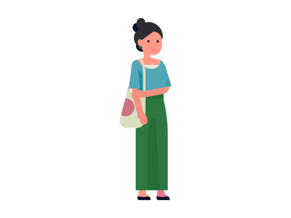 Young woman with shoulder bag  Illustration