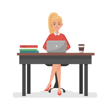 Young woman working at office  Illustration