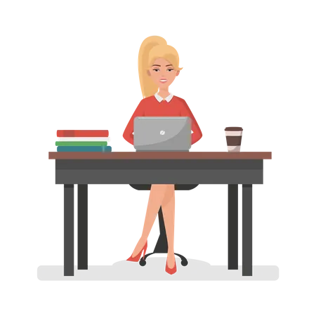Young woman working at office  Illustration