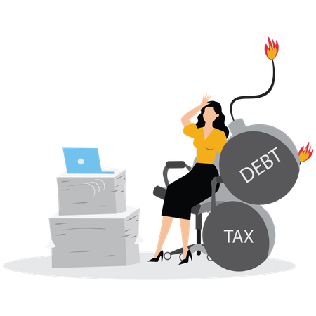 Young woman Working hard to earn money to pay off debts  Illustration