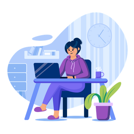 Young woman working in laptop Illustration