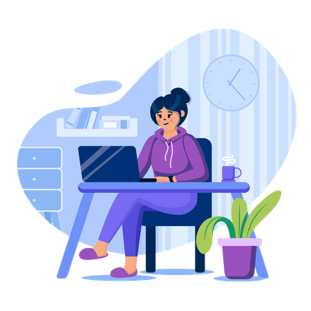 Young woman working in laptop  Illustration