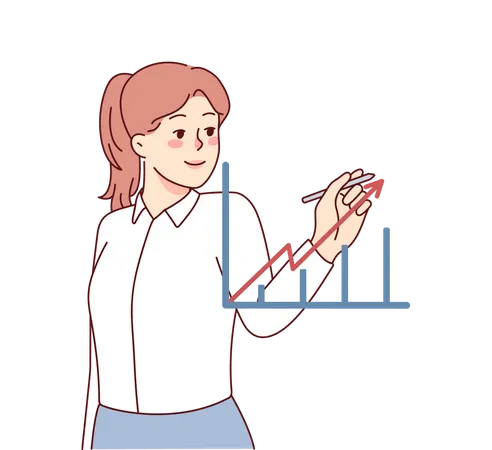 Young woman working on business growth  Illustration