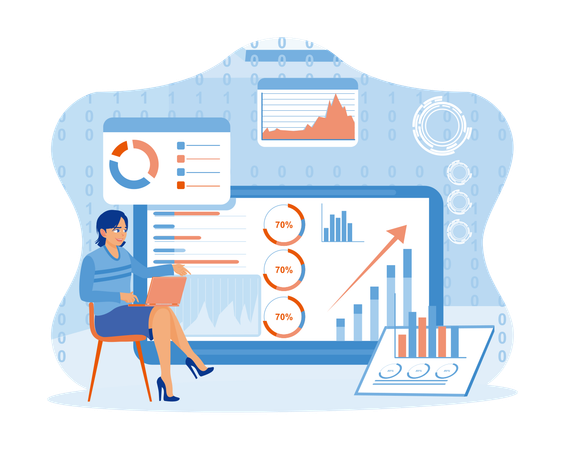 Young woman working on business statistics  Illustration