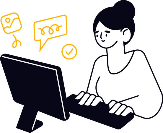 Young woman working on computer  Illustration