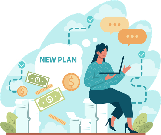 Young woman working on financial plan  Illustration