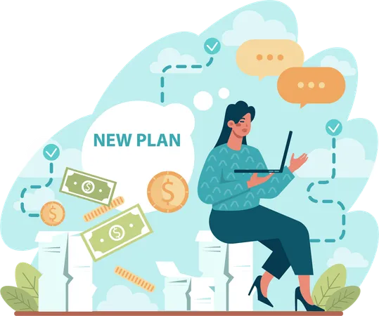 Young woman working on financial plan  Illustration