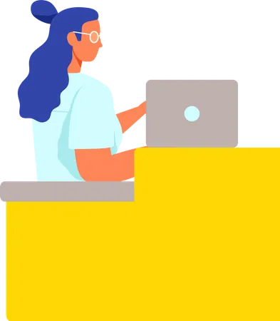 Young woman working on laptop  Illustration