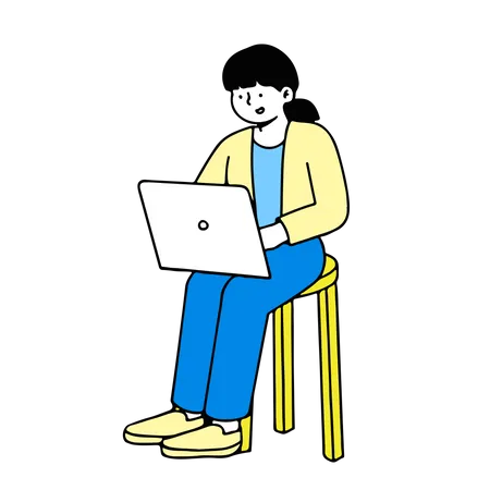 Young woman working on laptop  イラスト