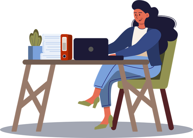 Young woman working on laptop at office  Illustration