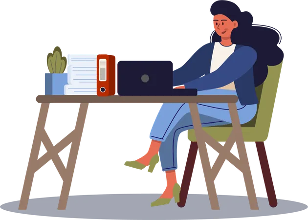 Young woman working on laptop at office  Illustration