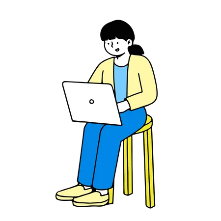 Young woman working on laptop  Illustration