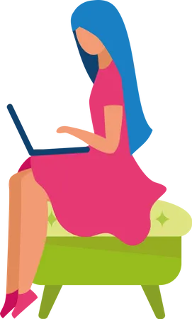 Young woman working on laptop  Illustration