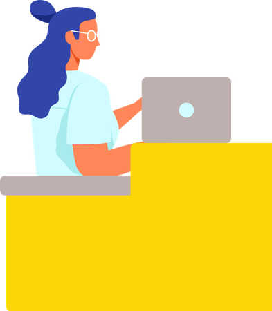 Young woman working on laptop  Illustration