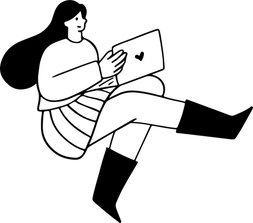 Young woman working on laptop  Illustration