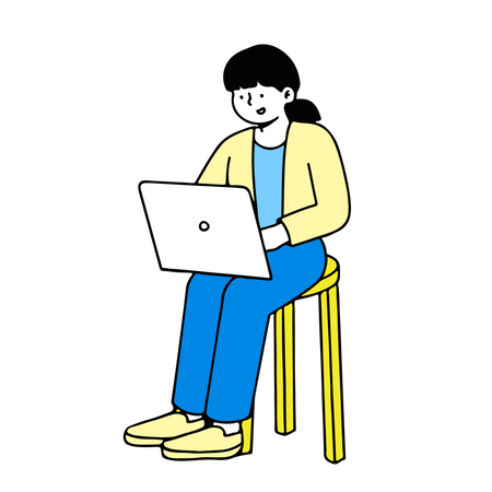 Young woman working on laptop  Illustration