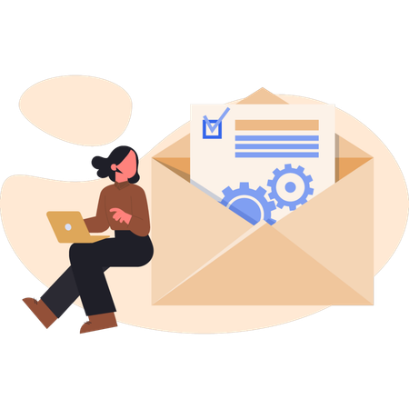 Young woman working on mail setting  Illustration