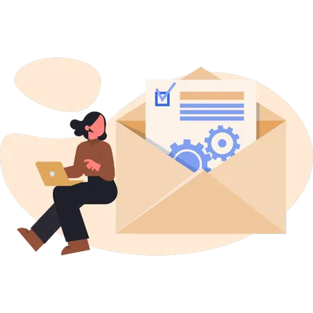 Young woman working on mail setting  Illustration