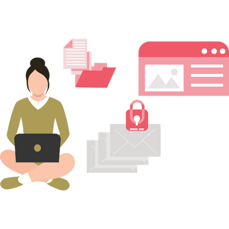 Young woman working on secure data  Illustration