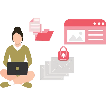 Young woman working on secure data  Illustration