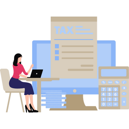 Young woman working on taxes  Illustration