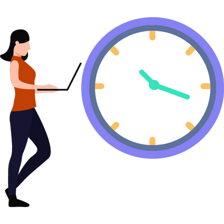 Young woman working on time  Illustration