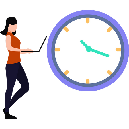 Young woman working on time  Illustration